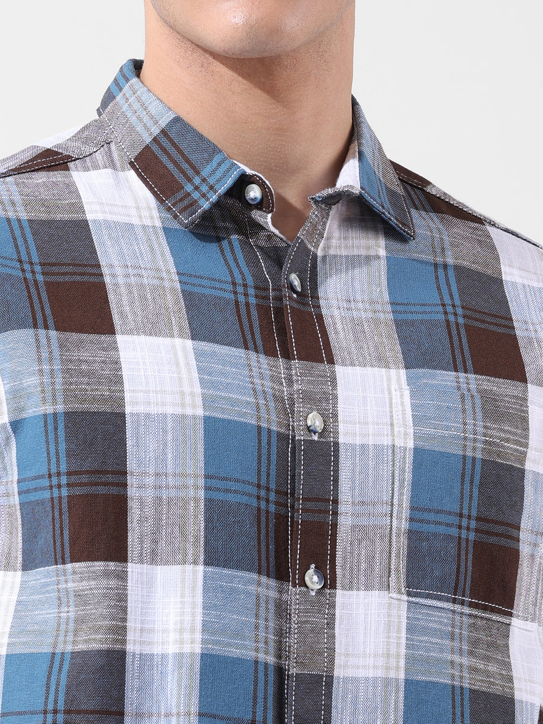 Men's Blue Slim Fit Checked Casual Shirt