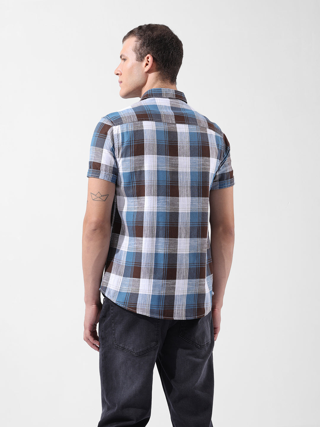 Men's Blue Slim Fit Checked Casual Shirt