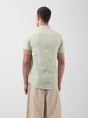 Men's Green Slim Fit Checked Casual Shirt