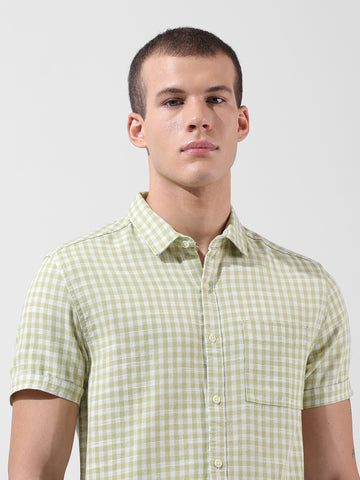 Men's Green Slim Fit Checked Casual Shirt