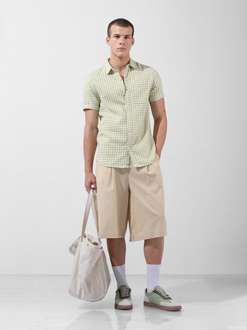 Men's Green Slim Fit Checked Casual Shirt