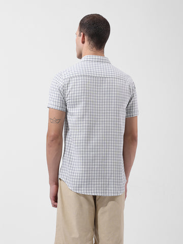 Men's Grey Slim Fit Checked Casual Shirt