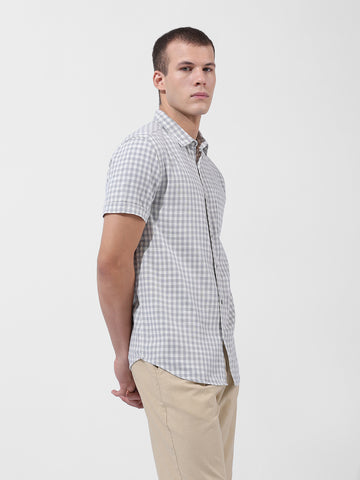 Men's Grey Slim Fit Checked Casual Shirt