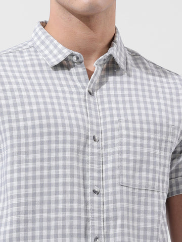Men's Grey Slim Fit Checked Casual Shirt