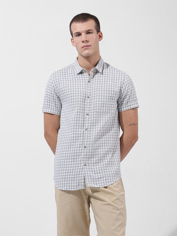 Men's Grey Slim Fit Checked Casual Shirt