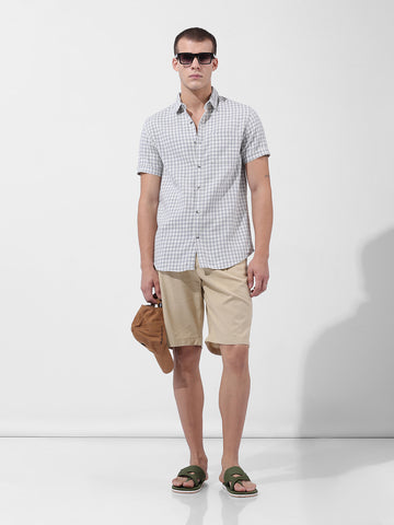 Men's Grey Slim Fit Checked Casual Shirt