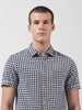 Men's Navy Blue Slim Fit Checked Casual Shirt