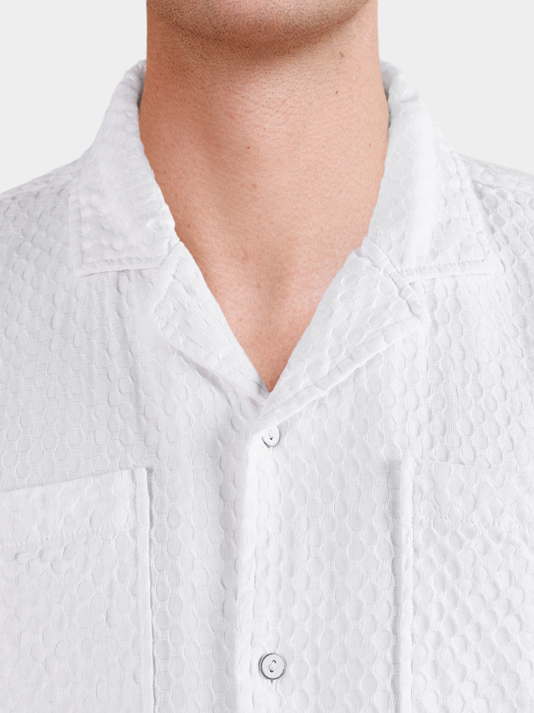 Men's White Relaxed Fit Geometric Resort Shirt