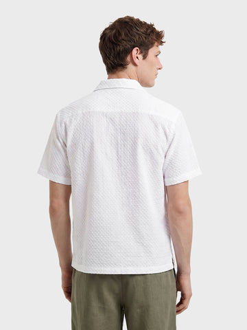 Men's White Relaxed Fit Geometric Resort Shirt