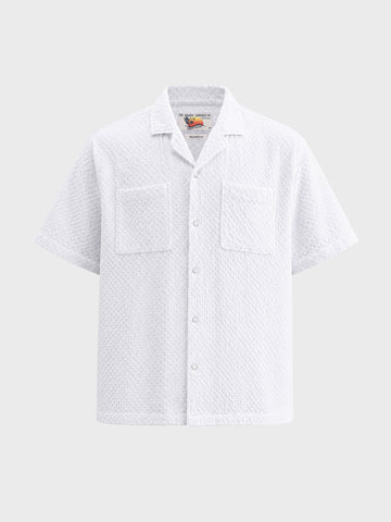 Men's White Relaxed Fit Geometric Resort Shirt