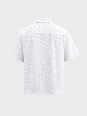 Men's White Relaxed Fit Geometric Resort Shirt
