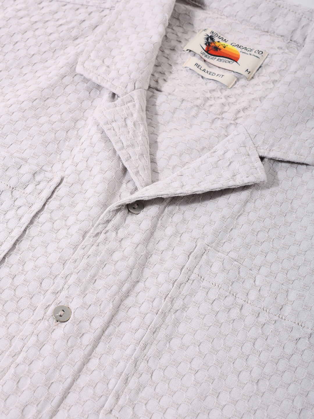 Men's Beige Relaxed Fit Geometric Print Resort Wear Shirt