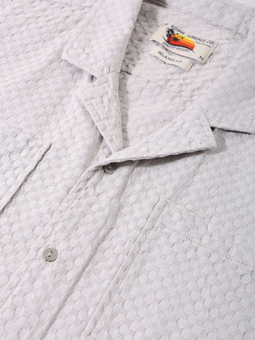 Men's Beige Relaxed Fit Geometric Print Resort Wear Shirt
