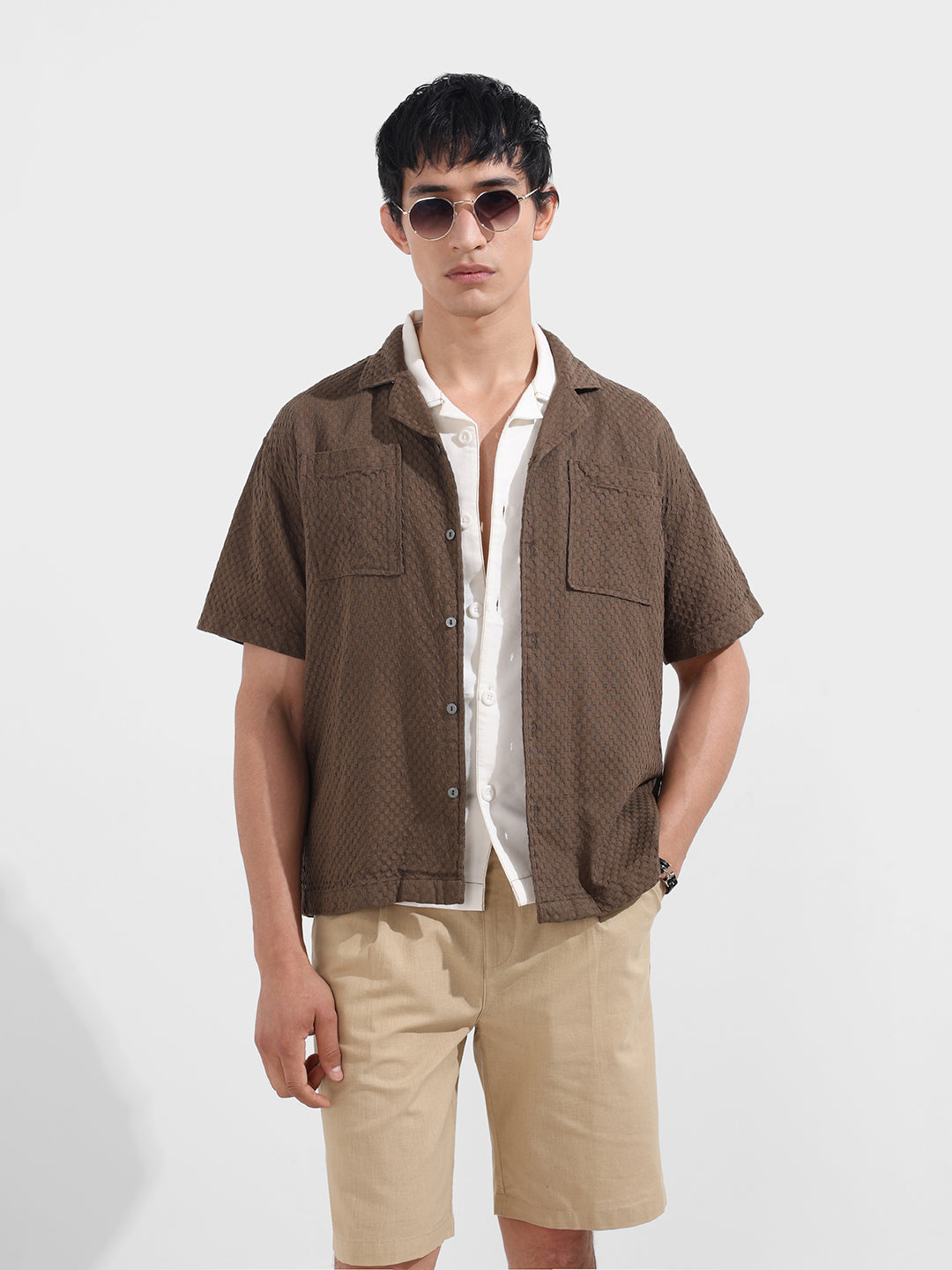 Men's Green Relaxed Fit Geometric Print Resort Wear Shirt