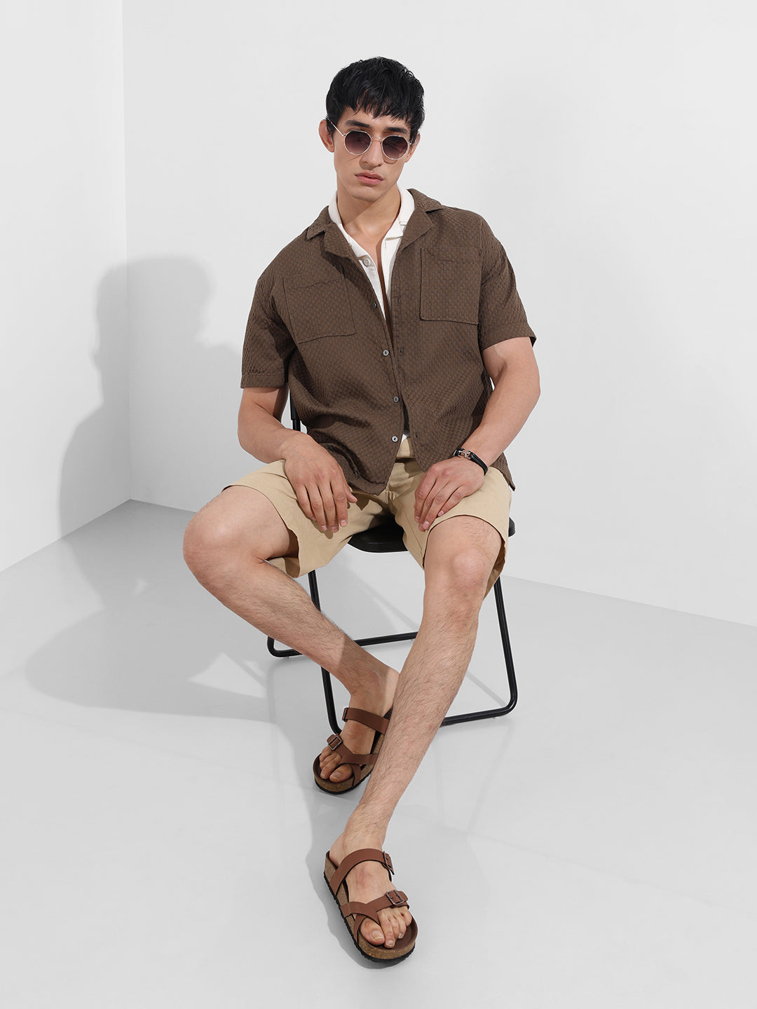 Men's Green Relaxed Fit Geometric Print Resort Wear Shirt