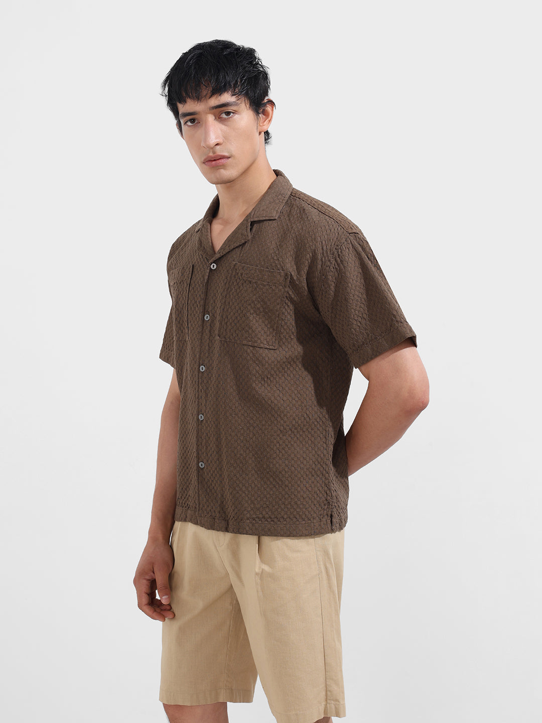 Men's Green Relaxed Fit Geometric Print Resort Wear Shirt