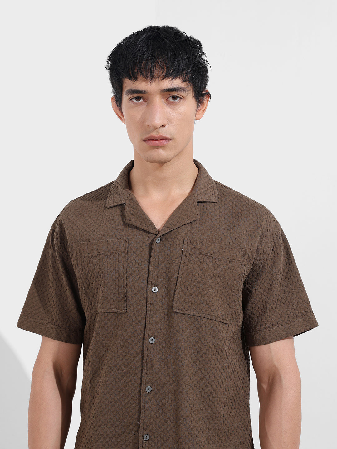 Men's Green Relaxed Fit Geometric Print Resort Wear Shirt