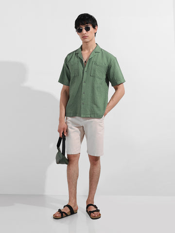 Men's Green Relaxed Fit Geometric Print Resort Wear Shirt
