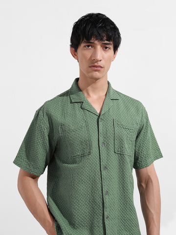 Men's Green Relaxed Fit Geometric Print Resort Wear Shirt