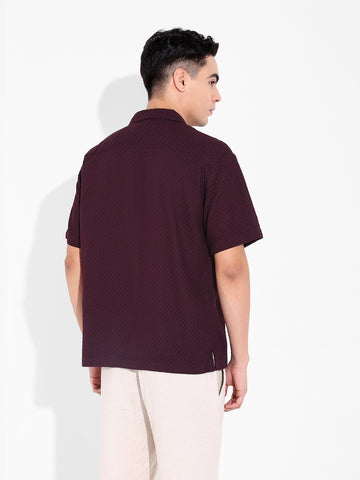Men's Maroon Relaxed Fit Geometric Print Resort Wear Shirt