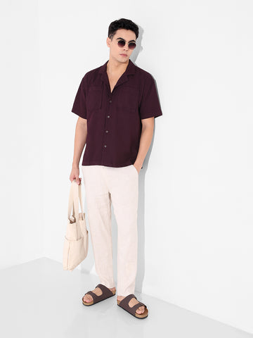 Men's Maroon Relaxed Fit Geometric Print Resort Wear Shirt