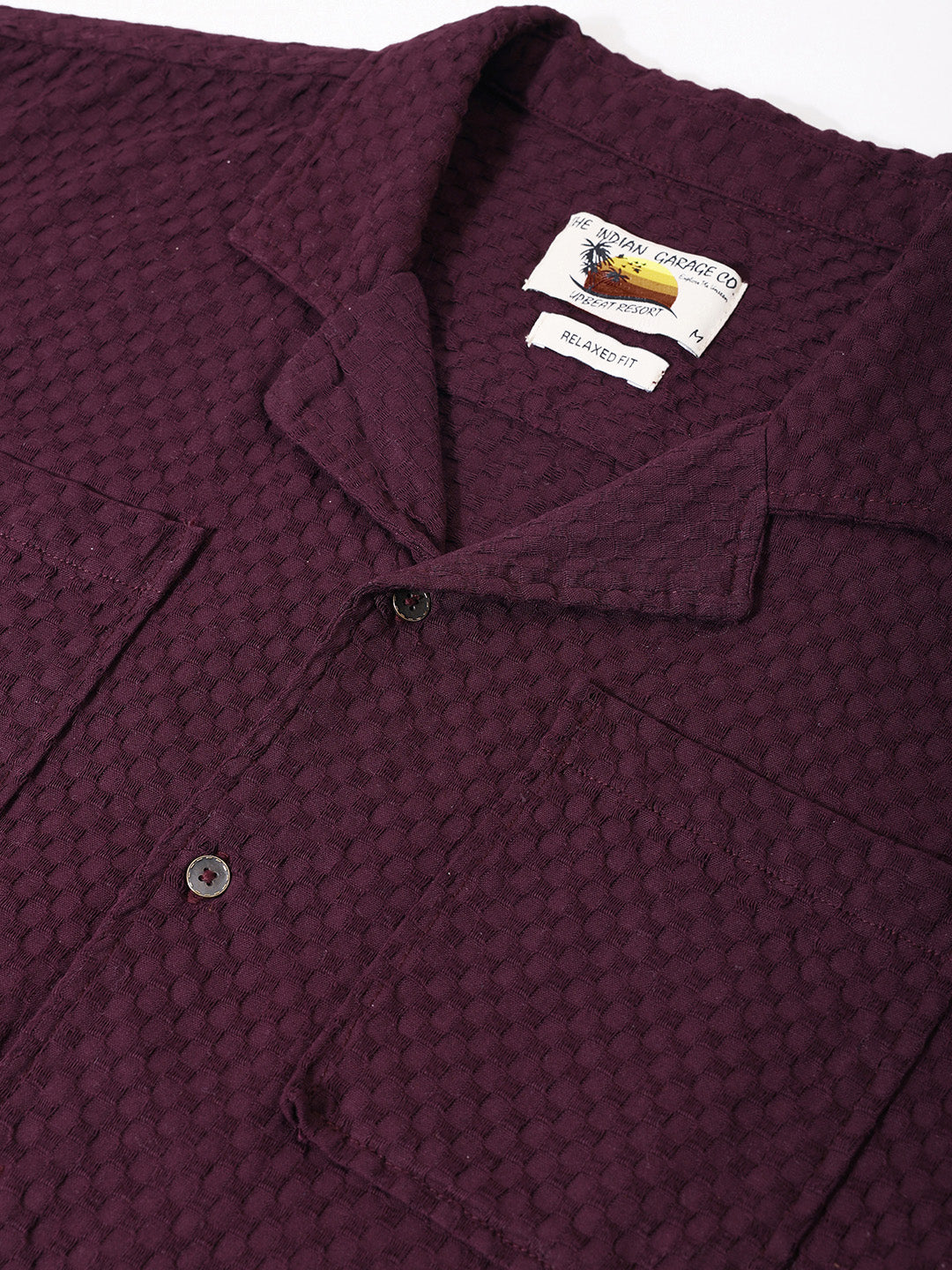 Men's Maroon Relaxed Fit Geometric Print Resort Wear Shirt