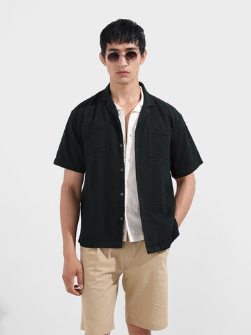 Men's Olive Relaxed Fit Geometric Resort Wear Shirt