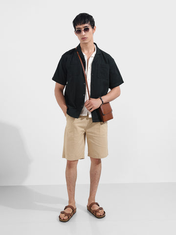 Men's Olive Relaxed Fit Geometric Resort Wear Shirt