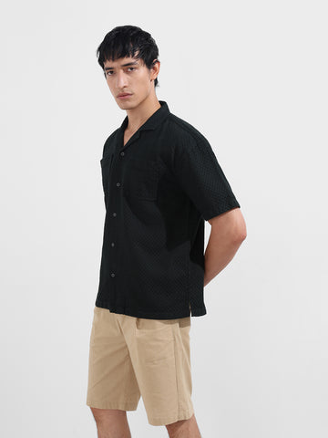 Men's Olive Relaxed Fit Geometric Resort Wear Shirt