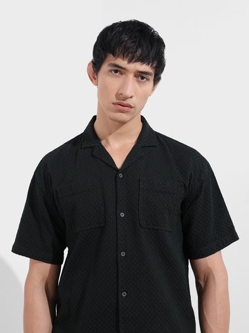 Men's Olive Relaxed Fit Geometric Resort Wear Shirt