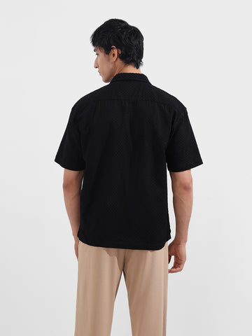 Men's Black Relaxed Fit Geometric Resort Wear Shirt