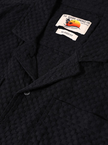 Men's Black Relaxed Fit Geometric Resort Wear Shirt