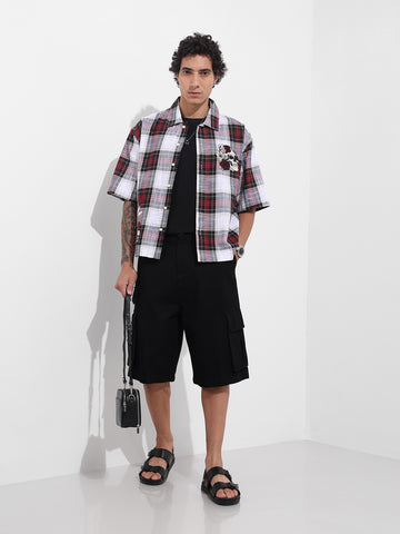 Men's Maroon Oversized Fit Embroidered Resort Wear Shirt