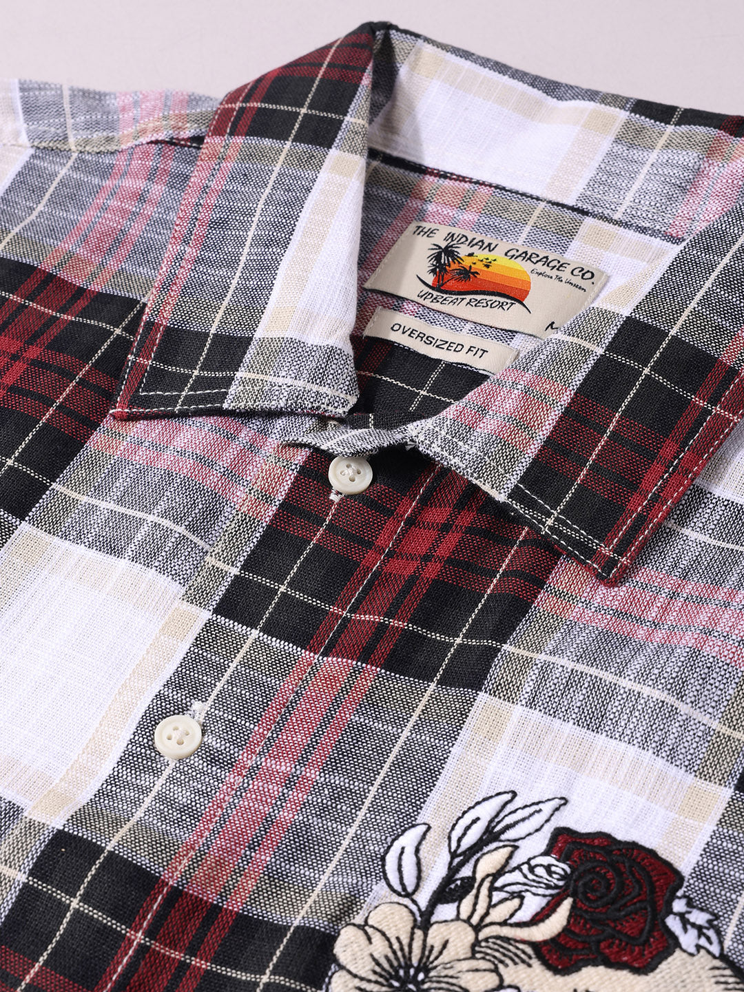 Men's Maroon Oversized Fit Embroidered Resort Wear Shirt