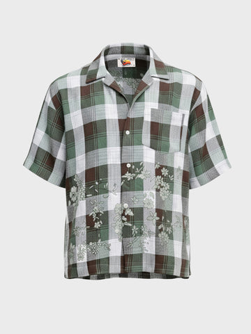 Men's Green Oversized Fit Embroidered Resort Wear Shirt