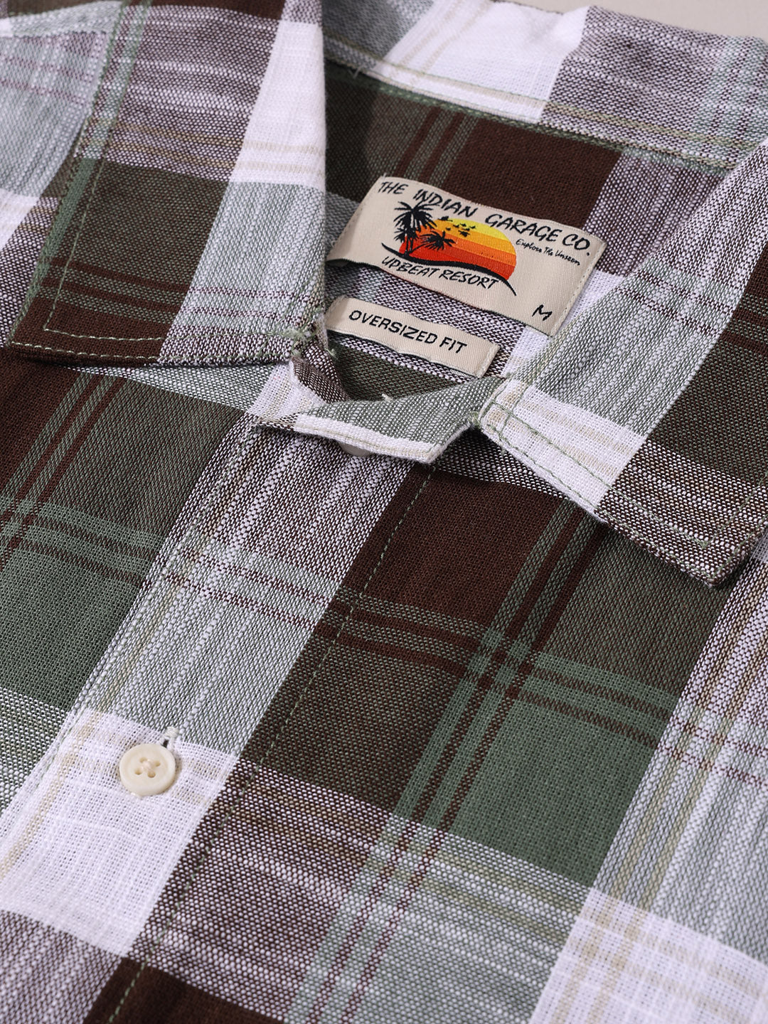 Men's Green Oversized Fit Embroidered Resort Wear Shirt