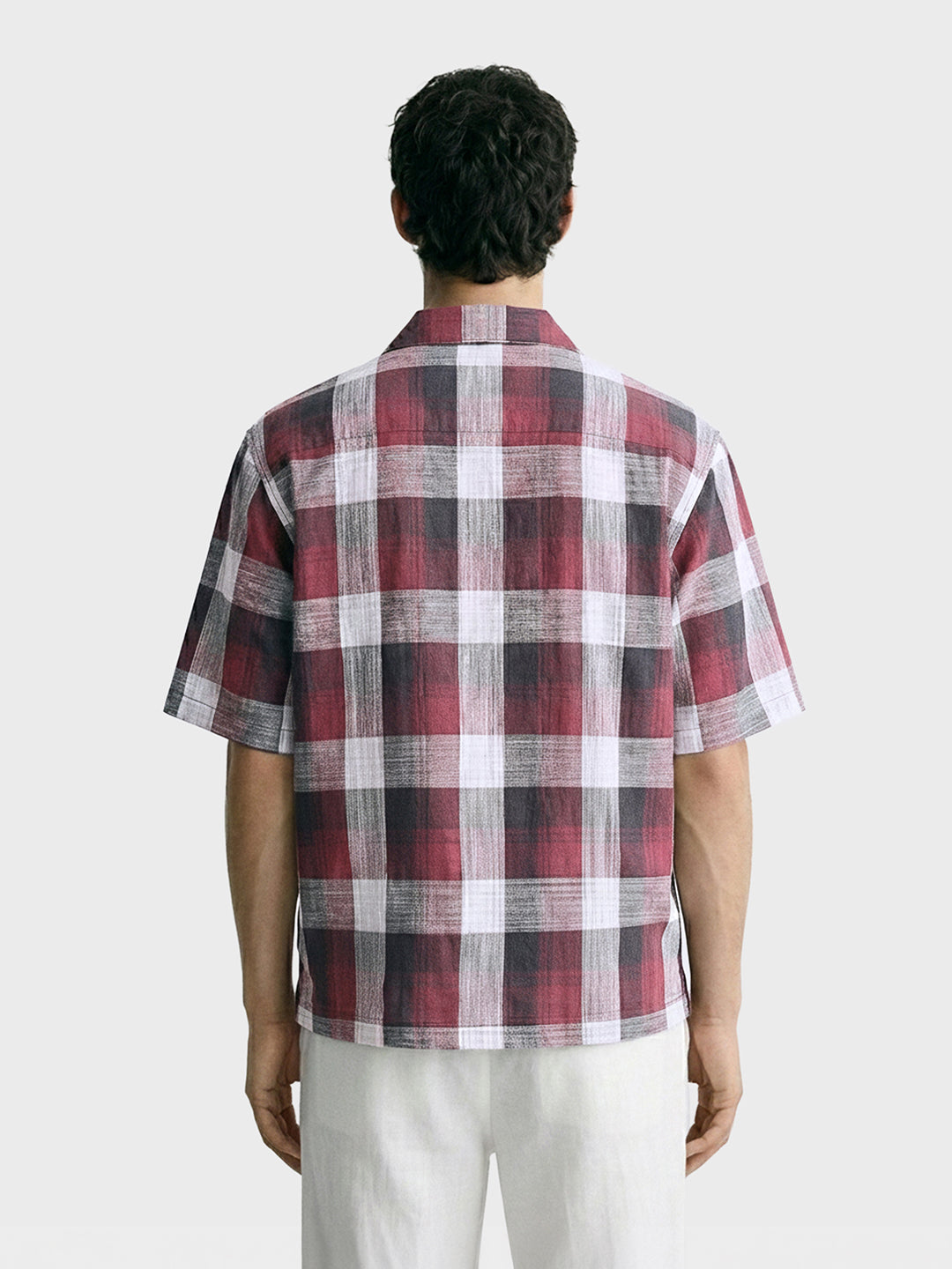 Men's Maroon Oversized Fit Embroidered Resort Wear Shirt