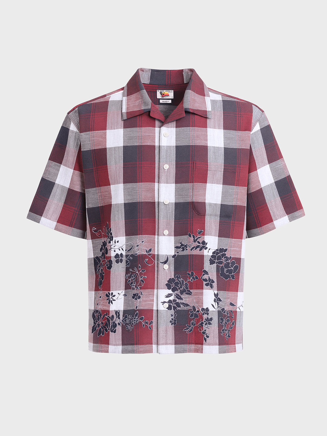 Men's Maroon Oversized Fit Embroidered Resort Wear Shirt