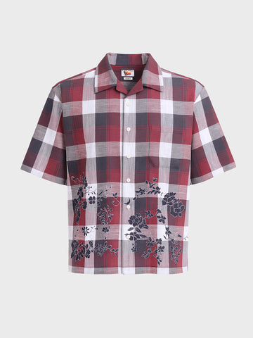 Men's Maroon Oversized Fit Embroidered Resort Wear Shirt