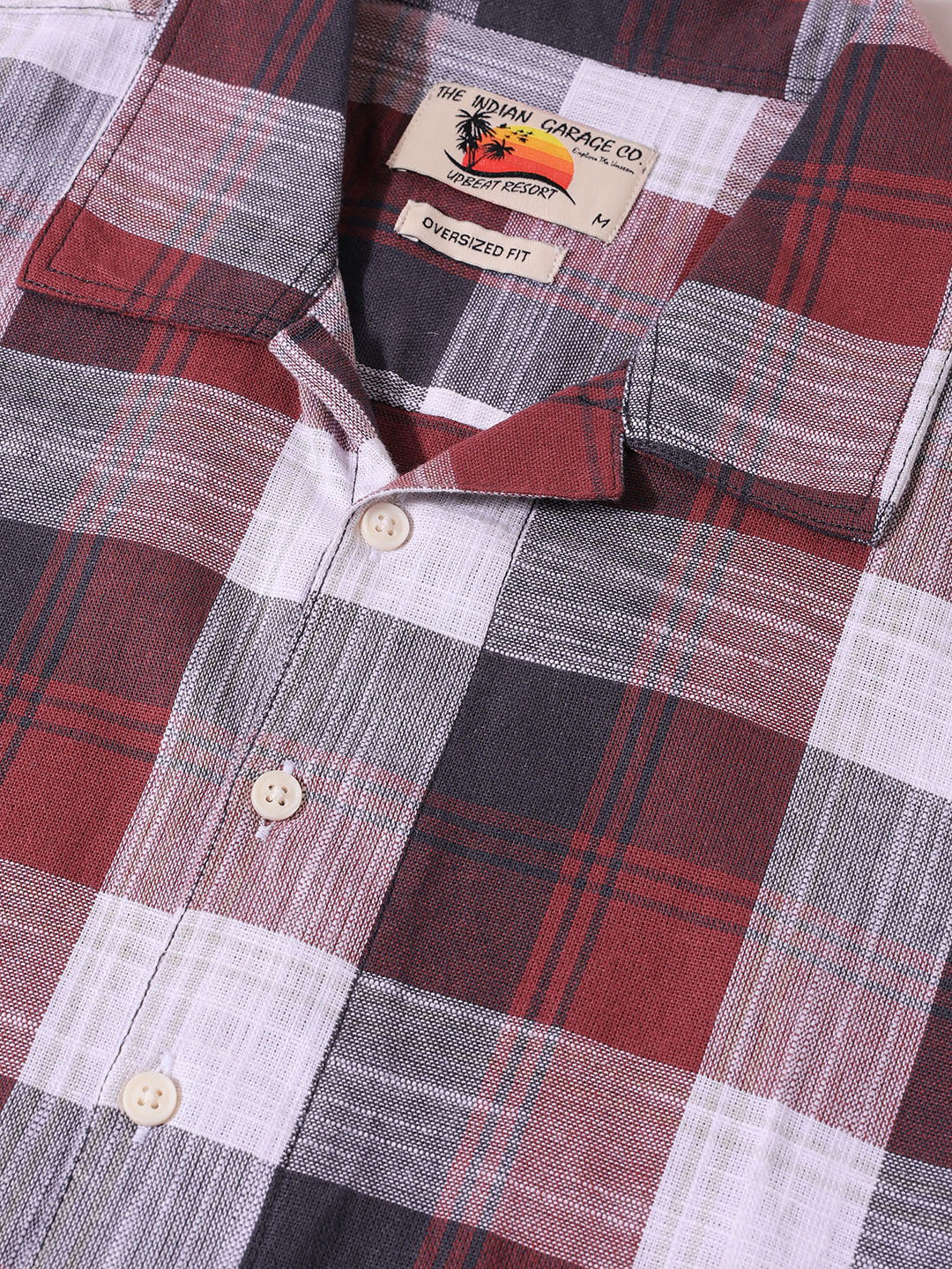 Men's Maroon Oversized Fit Embroidered Resort Wear Shirt