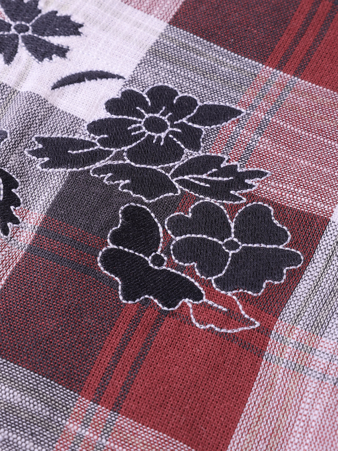 Men's Maroon Oversized Fit Embroidered Resort Wear Shirt