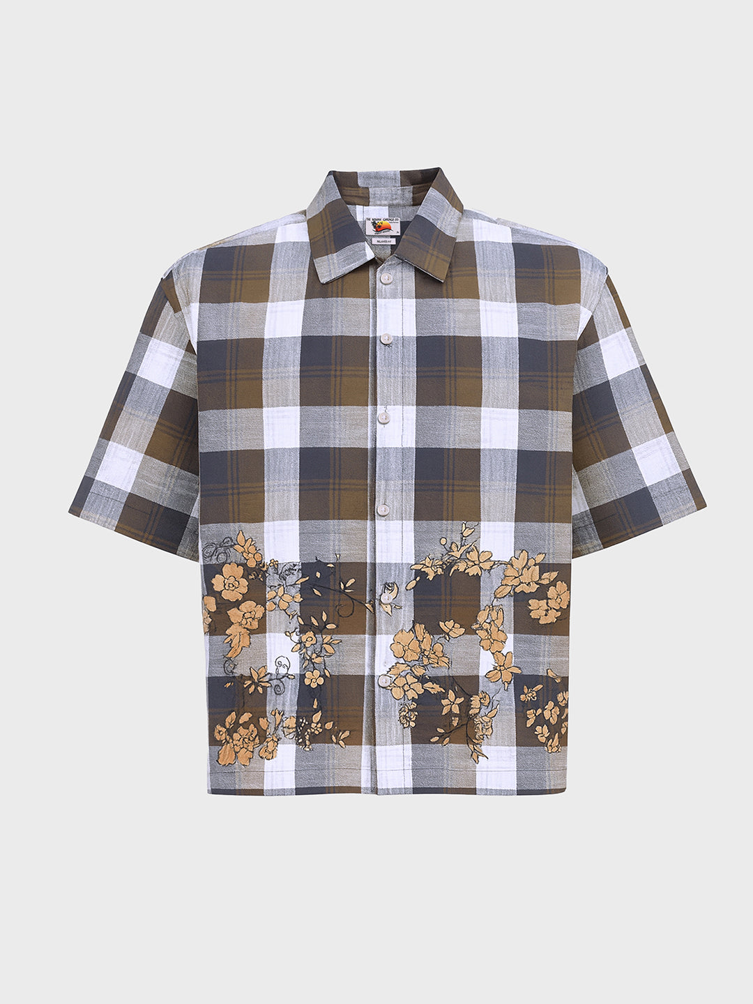 Men's Khaki Oversized Fit Embroidered Resort Wear Shirt