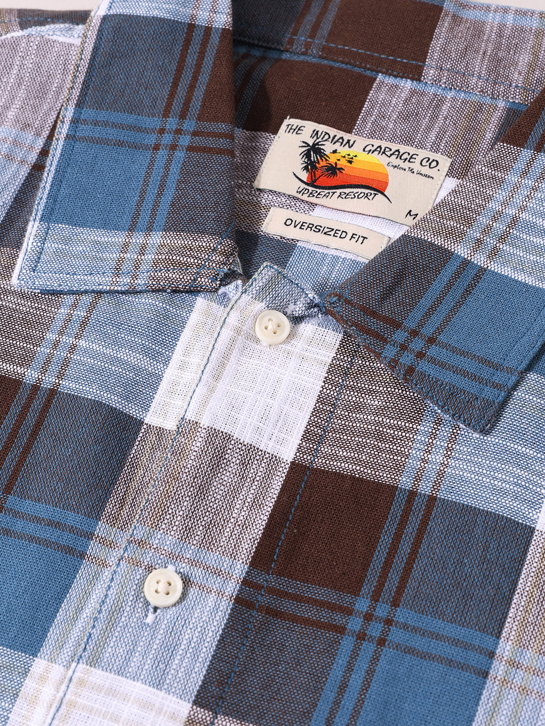 Men's Blue Oversized Fit Embroidered Resort Wear Shirt