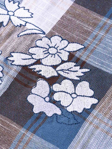 Men's Blue Oversized Fit Embroidered Resort Wear Shirt