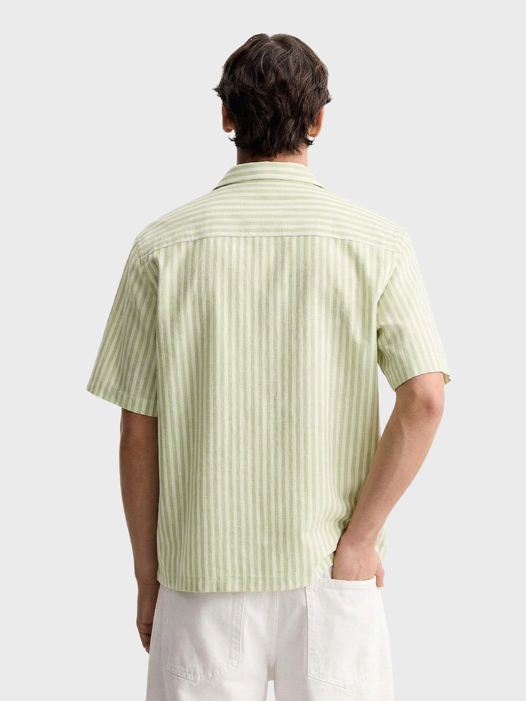 Men's Green Oversized Fit Embroidered Resort Wear Shirt