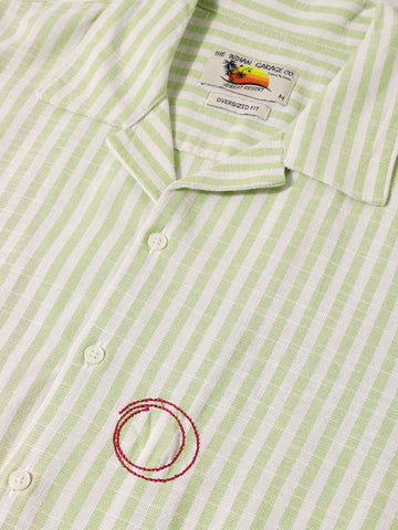 Men's Green Oversized Fit Embroidered Resort Wear Shirt