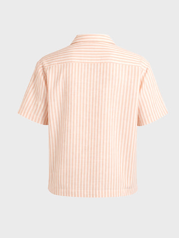 Men's Orange Oversized Fit Embroidered Resort Wear Shirt