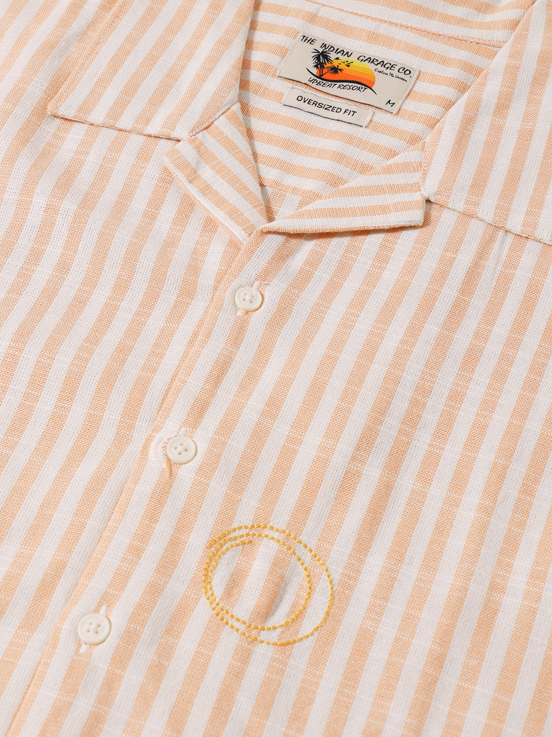 Men's Orange Oversized Fit Embroidered Resort Wear Shirt