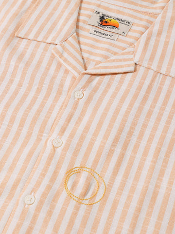 Men's Orange Oversized Fit Embroidered Resort Wear Shirt