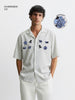 Men's Grey Oversized Fit Embroidered Resort Wear Shirt